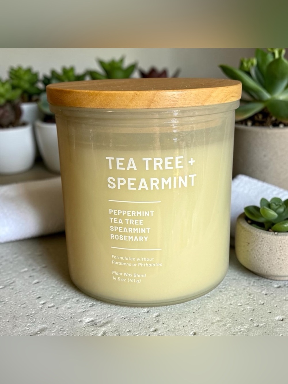 💚THRESHOLD💚2- Wick Tea Tree + Spearmint Jar Candle with Wood Lid/NIP